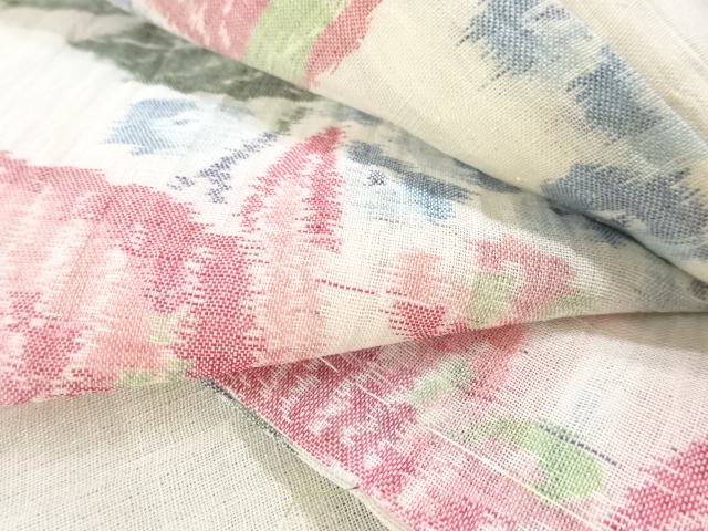  大正ロマン　本場小千谷ちぢみ　蘭模様織り出し着物